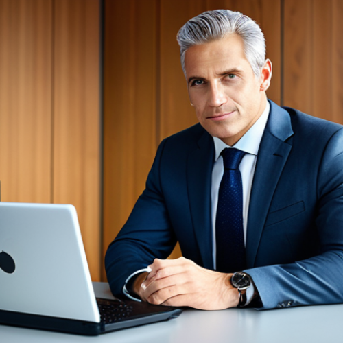 Home 12 **
A professional businessman in a modest business suit, sitting at a desk in a modern office, fully clothed, appropriate attire, safe for work, perfect anatomy, natural proportions, professional photography, high quality
**