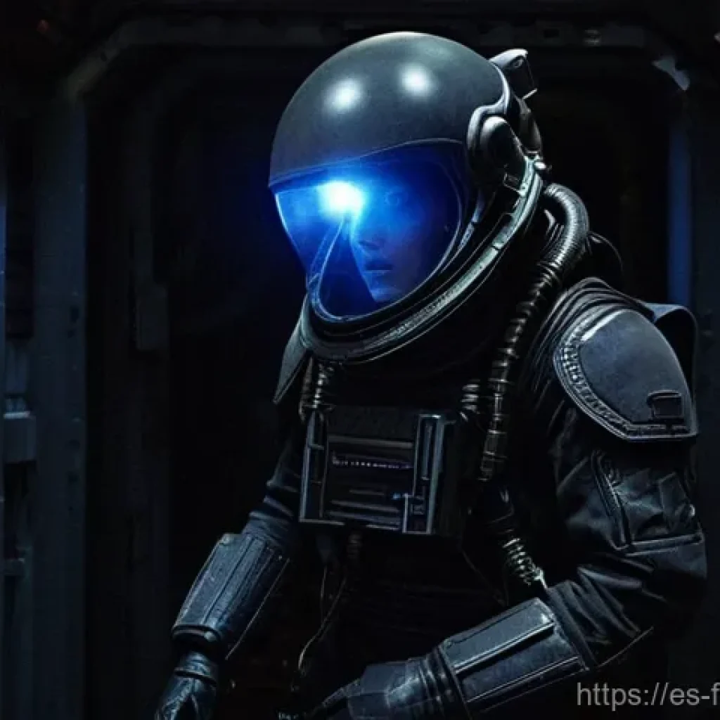 리들리 스콧 영화 세계관 - "Alien" - The Nostromo's Claustrophobic Terror**
A dimly lit, narrow corridor inside a futuristic sp...