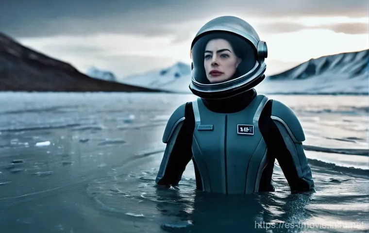 앤 해서웨이 인터스텔라 캐스팅 비화 - **Prompt 1: Perilous Icy Submersion**
"A full-shot image of Dr. Amelia Brand (Anne Hathaway) in ...
