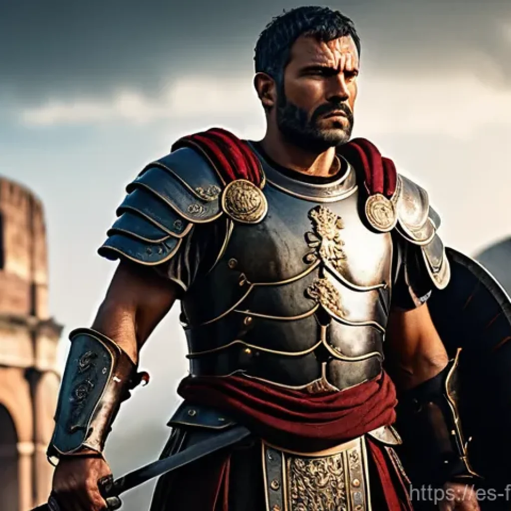 러셀 크로우 필모그래피 - **"A formidable, battle-worn warrior in the style of a Roman general, aged 40-50, with a determined ...