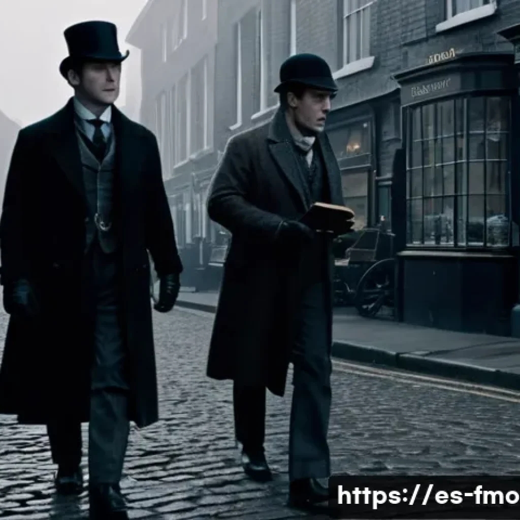 셜록 홈즈 영화 평점 - A classic black-and-white cinematic scene depicting Sherlock Holmes and Dr. Watson in Victorian Lond...