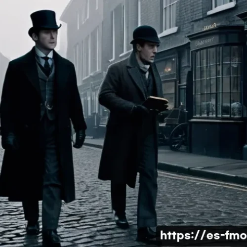 Home 28 셜록 홈즈 영화 평점 - A classic black-and-white cinematic scene depicting Sherlock Holmes and Dr. Watson in Victorian Lond...