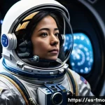 Home 21 그래비티 관객수 기록 - A hyper-realistic scene of a female astronaut wearing a detailed spacesuit with visible reflections ...