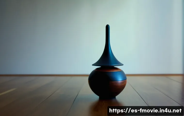 인셉션 결말에 대한 이론 - A surreal, cinematic scene featuring a spinning totem top (a wooden spinning top) on a polished wood...